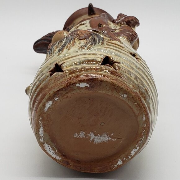 Stoneware Glazed 12" Brown Beige Country Snowman Star Cut Outs Tealight Holder - Picture 6 of 12